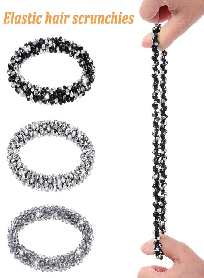 Hpmjz 3 Pcs Rhinestone Hair Tie Ponytail Holders Sparkly Beaded Scrunchies Glitter Bling Decorative Hair Bands Elastic Crystal Ponytail Holder for Women Accessories Pretty Fancy Stretchy Ropes Christmas - Image 5
